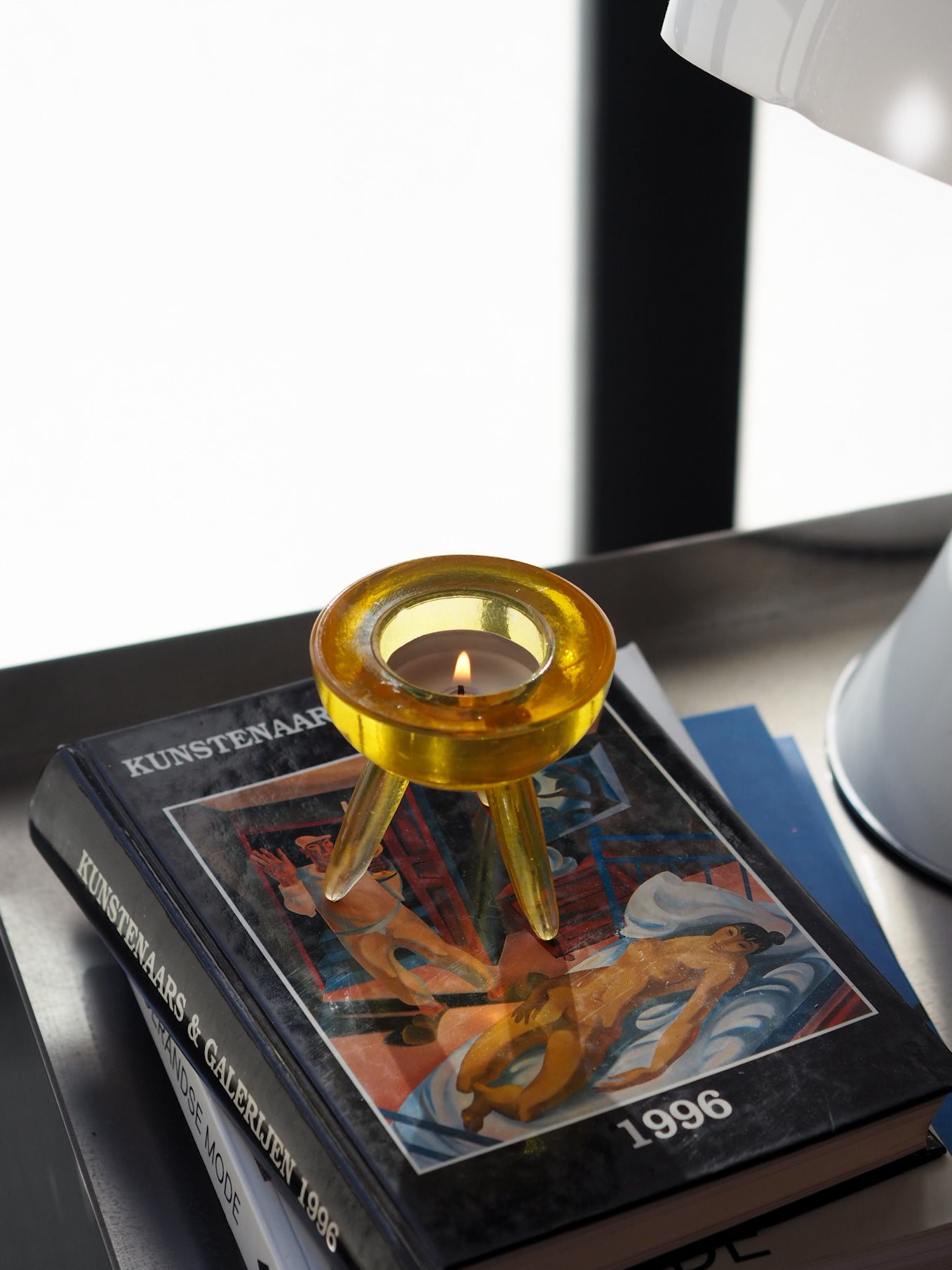TEA LIGHT HOLDER - YELLOW GLASS