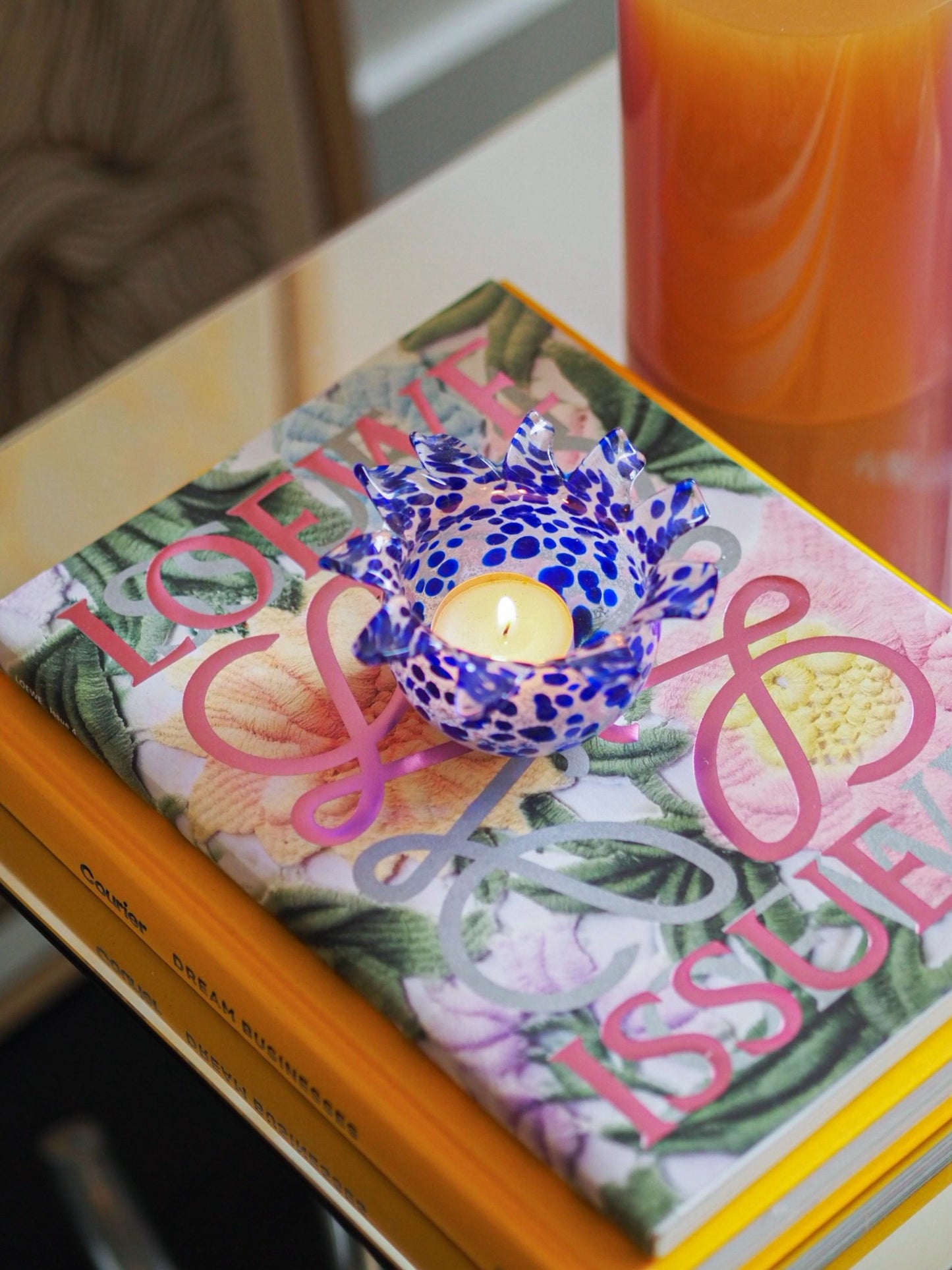 TEA LIGHT HOLDER - BLUE GLASS