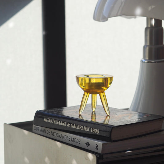 TEA LIGHT HOLDER - YELLOW GLASS