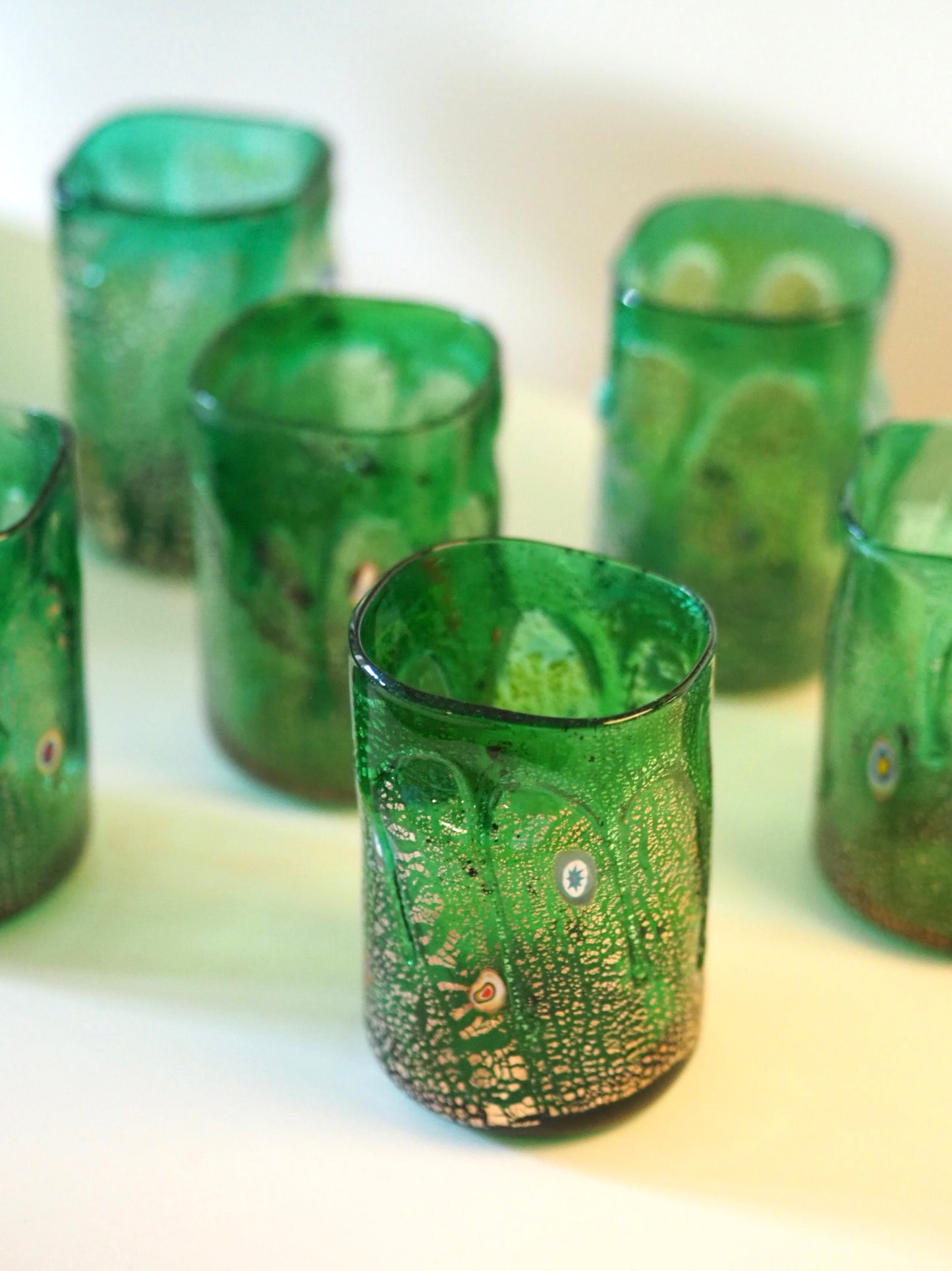 MILLEFIORI MURANO WATER GLASS - GREEN
