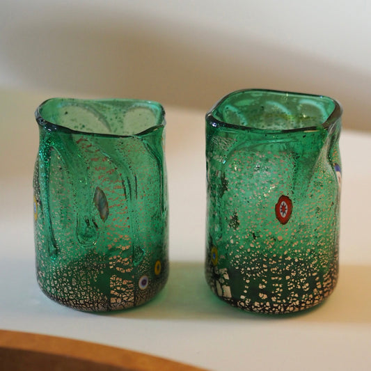MILLEFIORI MURANO WATER GLASS - GREEN