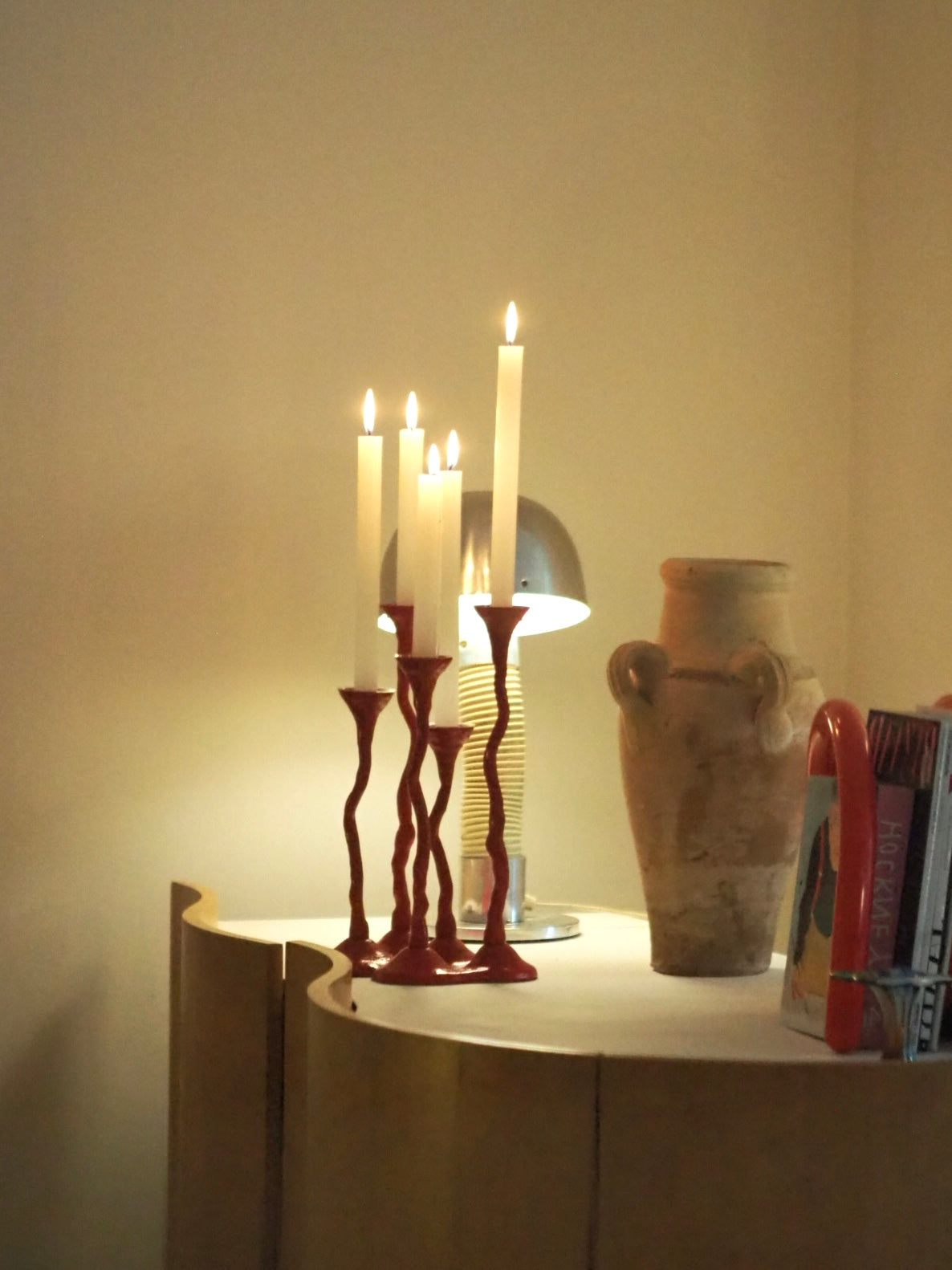 CAST IRON CANDLE HOLDER - RED
