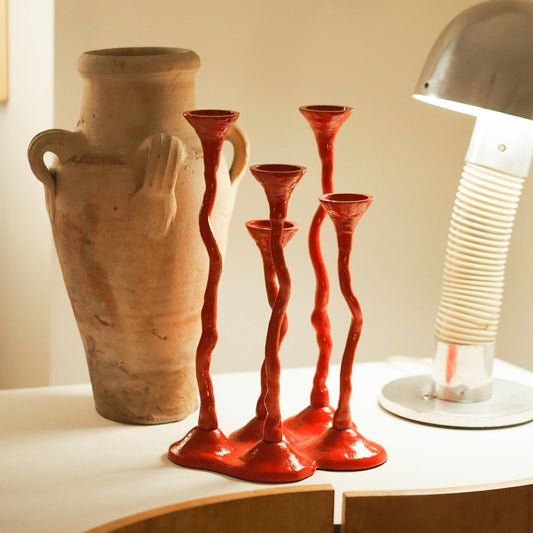 CAST IRON CANDLE HOLDER - RED