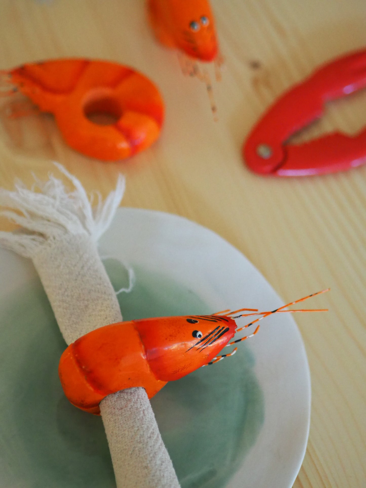 WOODEN SHRIMP NAPKIN RINGS - SET OF 6