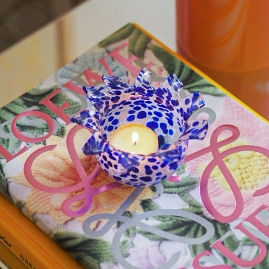 TEA LIGHT HOLDER - BLUE GLASS